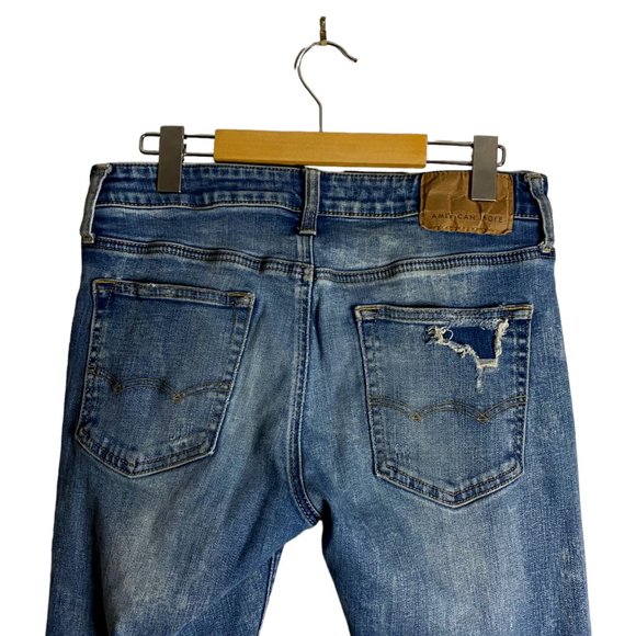 American Eagle Men's Medium Indigo Destroyed Slim Jeans - Picture 4 of 9